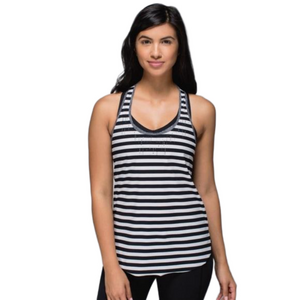 37 Lululemon Size 6 Water Singlet Apex Stripe Black and White UPF 50+Tank Top